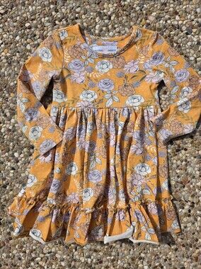 Smocked Sweets Dress Size 4 Youth Orange With Floral Rose Print